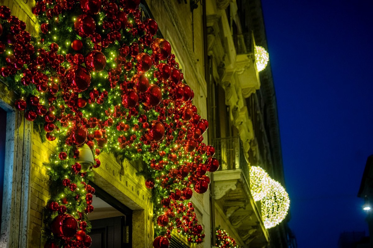 Christmas decorations on a façade
